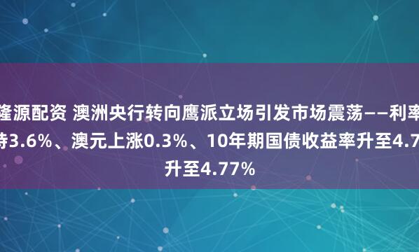 隆源配资 澳洲央行转向鹰派立场引发市场震荡——利率维持3.6%、澳元上涨0.3%、10年期国债收益率升至4.77%
