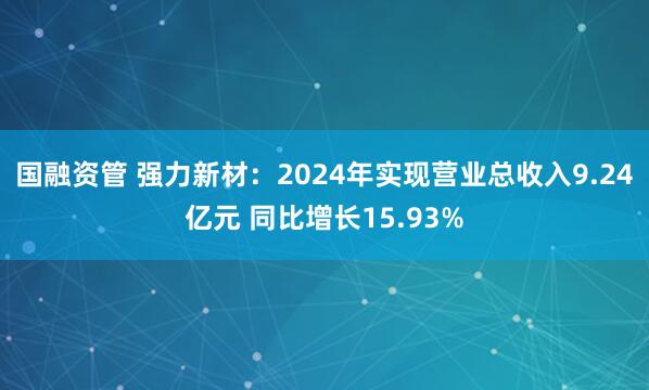 国融资管 强力新材：2024年实现营业总收入9.24亿元 同比增长15.93%